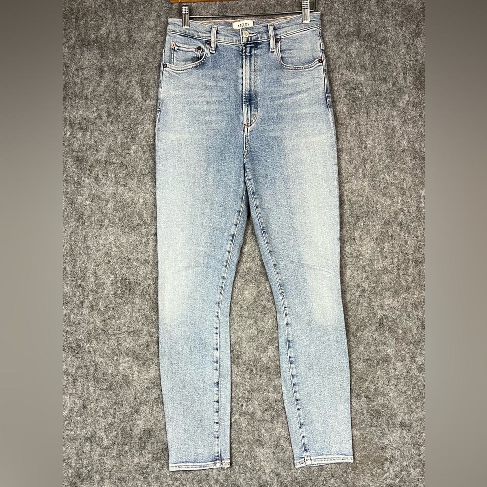 AGOLDE 90s Mid-Rise Slim Fit Jeans Women’s 28x28 Light Blue Button Distressed